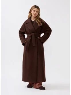 Mirons Płaszcz wełniany Soft Brązowy Oversize