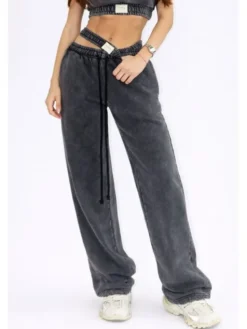 MissDenim Dres Double Belt Tracksuit Set Czarny Oversize