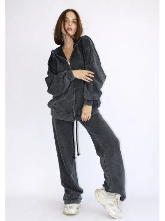MissDenim Dres Double Belt Tracksuit Set Czarny Oversize