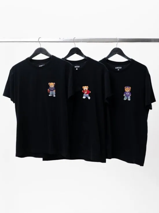 MyStars Komplet t-shirtów Zestaw 3 sztuki Chill Bear Misie Miśki Modne Czarny Regular Fit