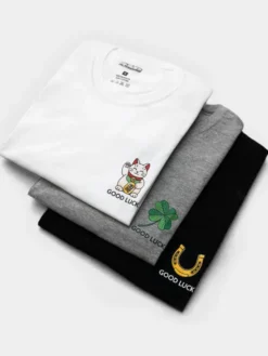 MyStars Komplet t-shirtów Zestaw 3 T-Shirtów Męskich Czarny / Biały / Szary MyStars Luck L Kolorowy Regular Fit