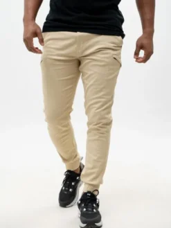 MyStars Spodnie materiałowe Joggery męskie 6 kieszeni klasyczne beż 129093 Brązowy Regular Fit