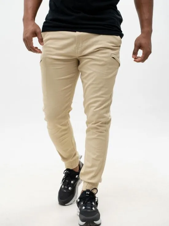 MyStars Spodnie materiałowe Joggery męskie 6 kieszeni klasyczne beż 129093 Brązowy Regular Fit