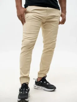 MyStars Spodnie materiałowe Joggery męskie 6 kieszeni klasyczne beż 129093 Brązowy Regular Fit