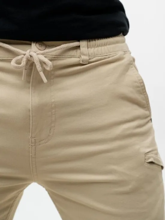 MyStars Spodnie materiałowe Joggery męskie 6 kieszeni klasyczne beż 129093 Brązowy Regular Fit