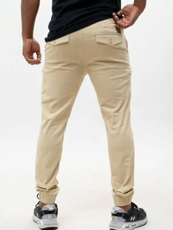 MyStars Spodnie materiałowe Joggery męskie 6 kieszeni klasyczne beż 129093 Brązowy Regular Fit