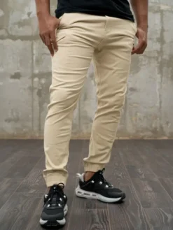 MyStars Spodnie materiałowe Joggery męskie 6 kieszeni klasyczne beż 129093 Brązowy Regular Fit