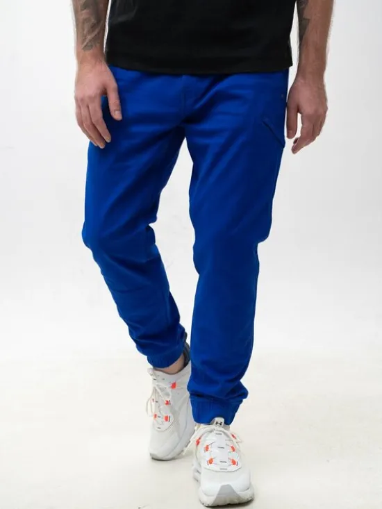 MyStars Spodnie materiałowe joggery Błękitne Klasyczne 6 kieszeni 40 Niebieski Regular Fit