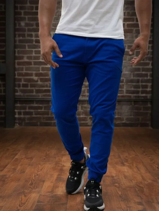 MyStars Spodnie materiałowe joggery Błękitne Klasyczne 6 kieszeni 40 Niebieski Regular Fit