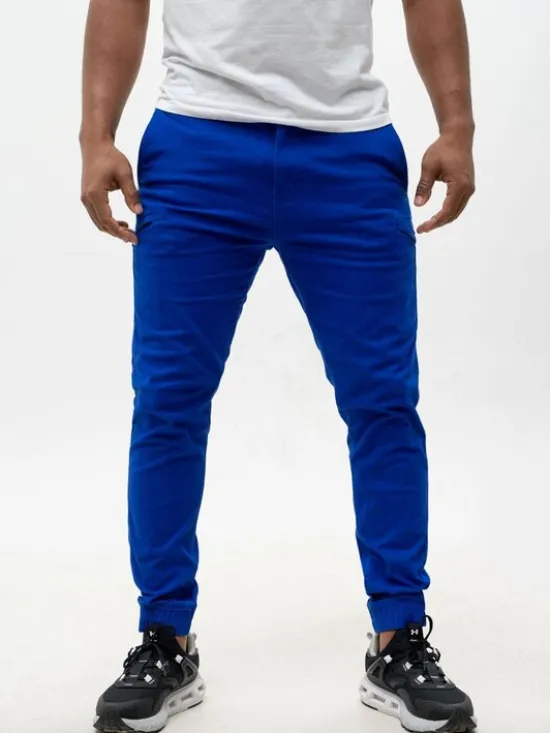MyStars Spodnie materiałowe joggery Błękitne Klasyczne 6 kieszeni 40 Niebieski Regular Fit