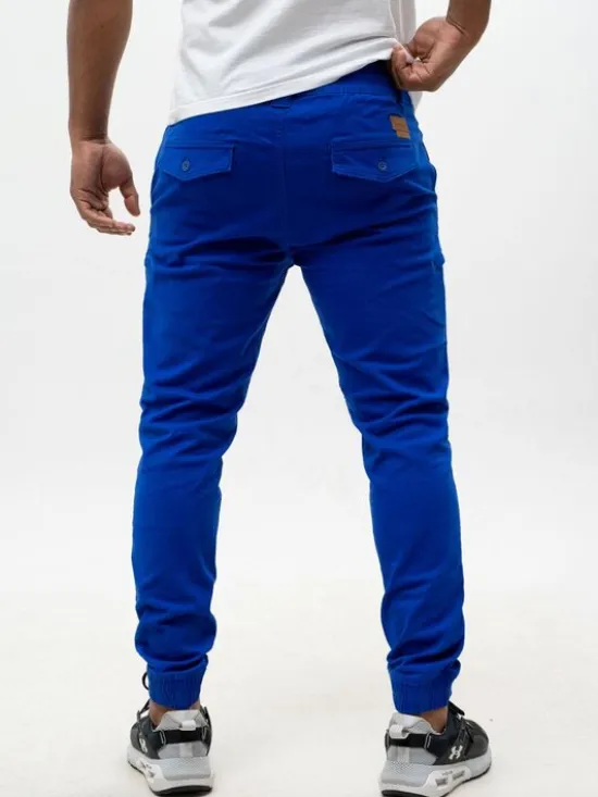 MyStars Spodnie materiałowe joggery Błękitne Klasyczne 6 kieszeni 40 Niebieski Regular Fit