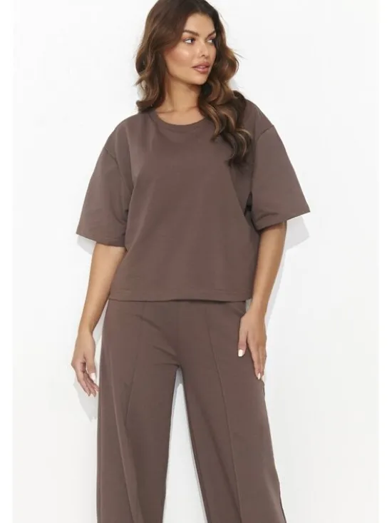 Numinou Komplet t-shirt i spodnie NU475 Brązowy Comfortable Fit
