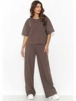 Numinou Komplet t-shirt i spodnie NU475 Brązowy Comfortable Fit