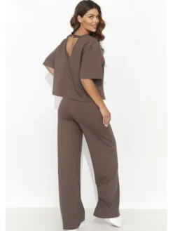 Numinou Komplet t-shirt i spodnie NU475 Brązowy Comfortable Fit