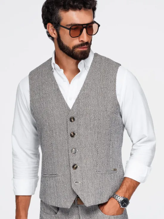 Ombre Kamizelka OM-BLZV-0155 Brązowy jasny Regular Fit