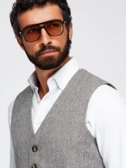 Ombre Kamizelka OM-BLZV-0155 Brązowy jasny Regular Fit