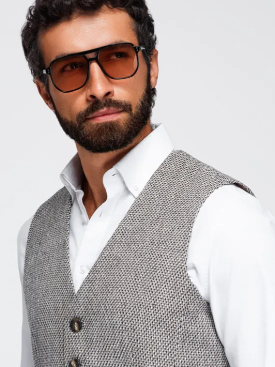 Ombre Kamizelka OM-BLZV-0155 Brązowy jasny Regular Fit