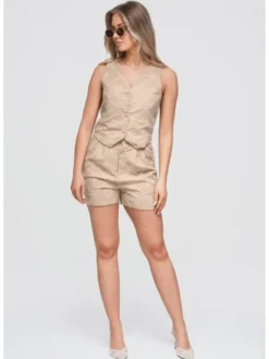 Ombre Kamizelka OW-VE-E0009 Beżowy Slim Fit