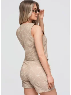 Ombre Kamizelka OW-VE-E0009 Beżowy Slim Fit