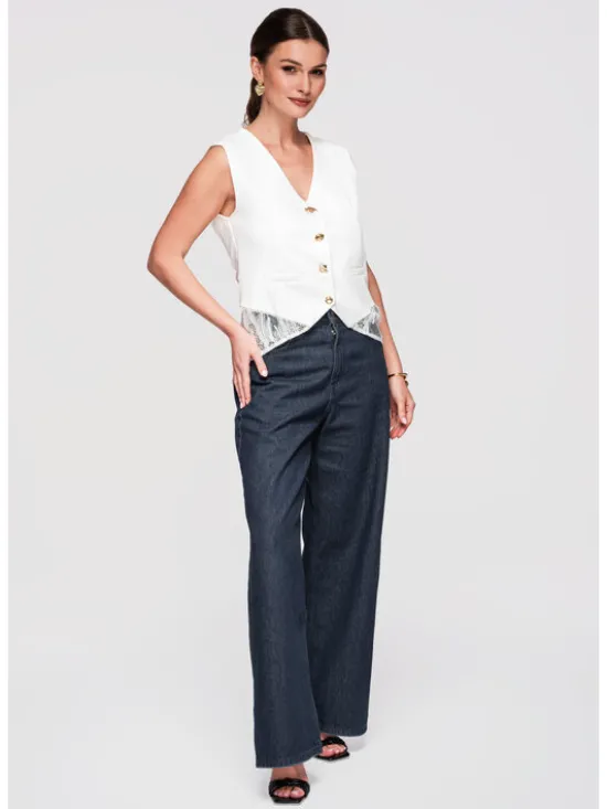 Ombre Kamizelka OW-VE-E0002 Biały Slim Fit