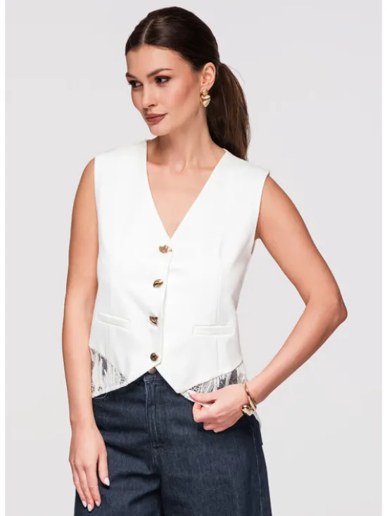 Ombre Kamizelka OW-VE-E0002 Biały Slim Fit