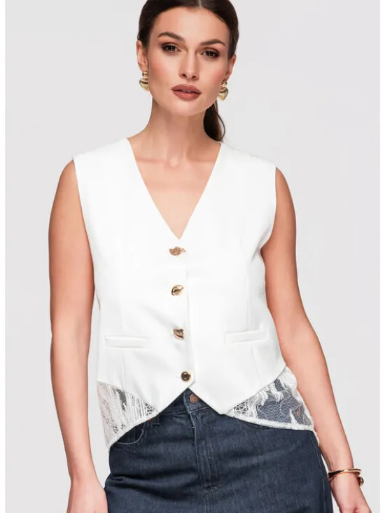 Ombre Kamizelka OW-VE-E0002 Biały Slim Fit