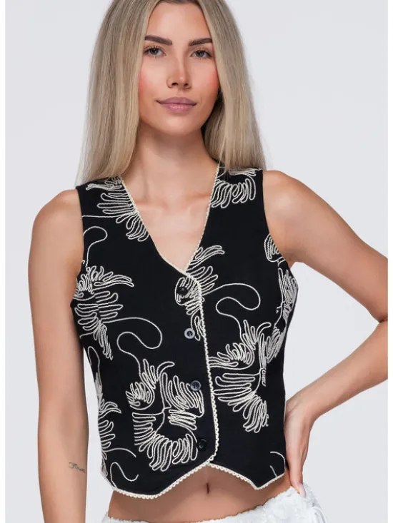 Ombre Kamizelka OW-VE-E0010 Czarny Slim Fit