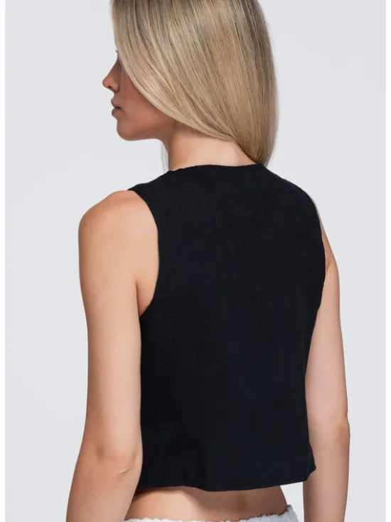 Ombre Kamizelka OW-VE-E0010 Czarny Slim Fit