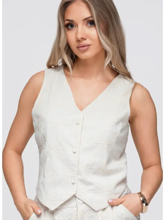 Ombre Kamizelka OW-VE-E0009 Kremowy Slim Fit