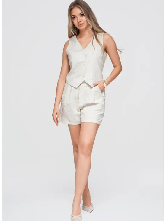 Ombre Kamizelka OW-VE-E0009 Kremowy Slim Fit