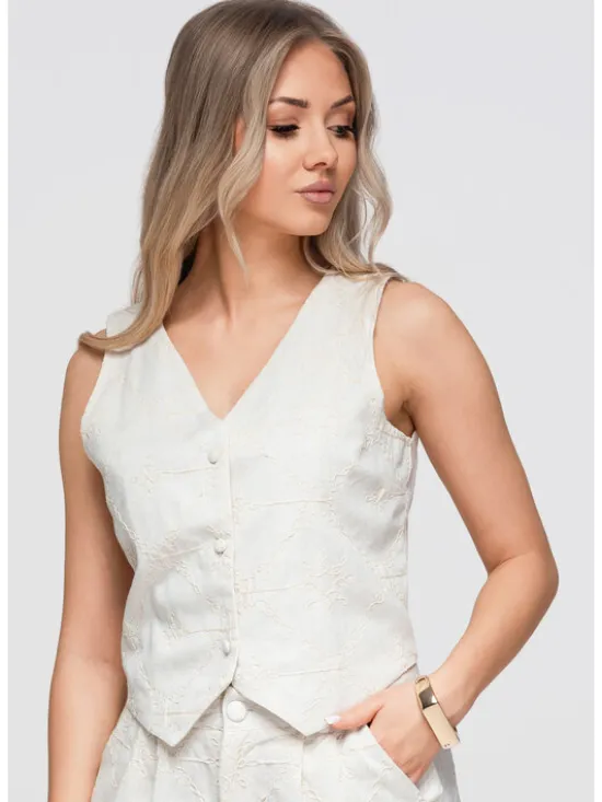 Ombre Kamizelka OW-VE-E0009 Kremowy Slim Fit