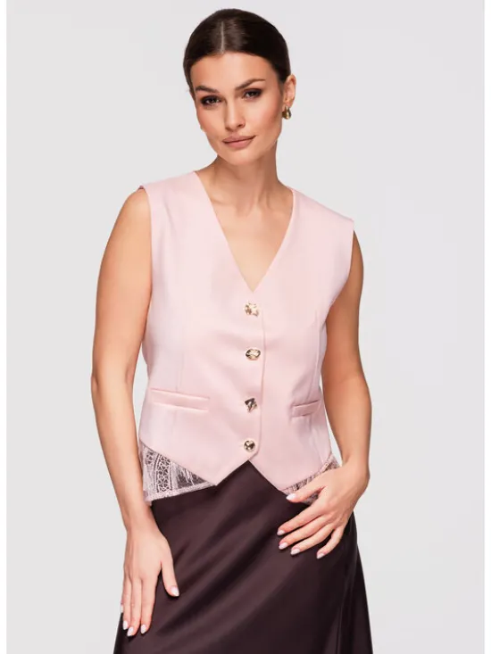 Ombre Kamizelka OW-VE-E0002 Różowy Slim Fit