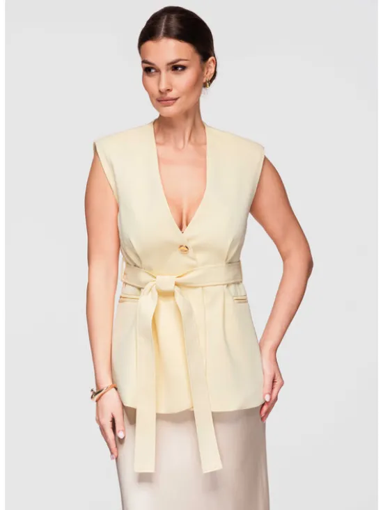 Ombre Kamizelka OW-VE-E0001 Żółty Slim Fit