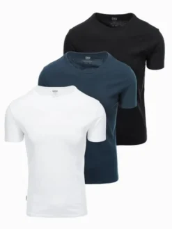 Ombre Komplet t-shirtów OM-TSBS-0232 Biały Regular Fit