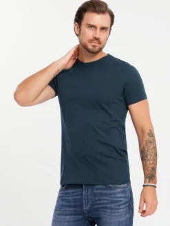 Ombre Komplet t-shirtów OM-TSBS-0232 Biały Regular Fit