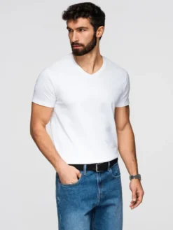 Ombre Komplet t-shirtów OM-TSBS-0281 Biały Regular Fit