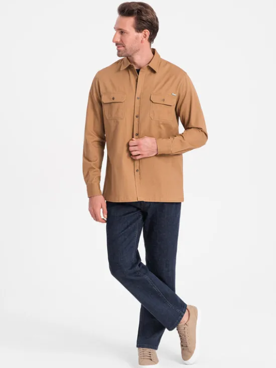 Ombre Koszula OM-SHCS-0146 Brązowy Regular Fit