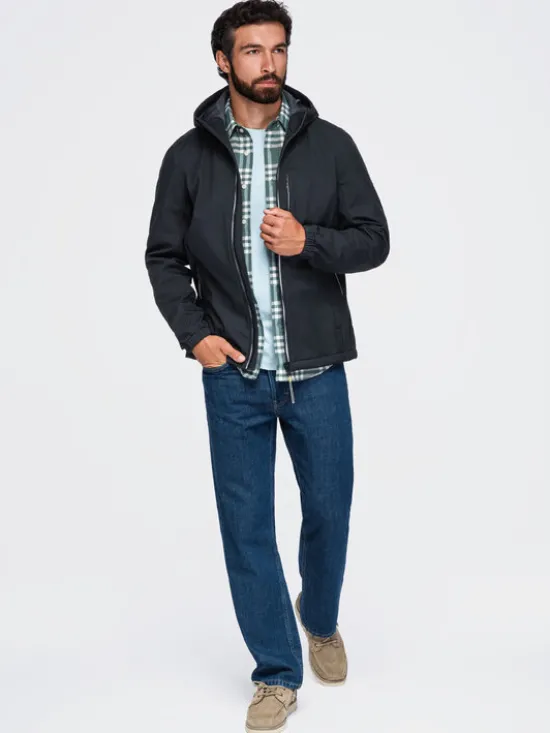 Ombre Kurtka przejściowa OM-JANP-0292 Czarny Regular Fit