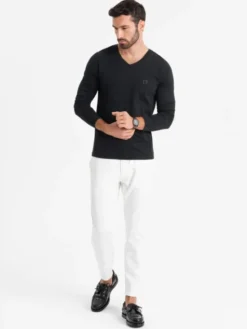 Ombre Longsleeve OM-LSBC-0123 Czarny Slim Fit