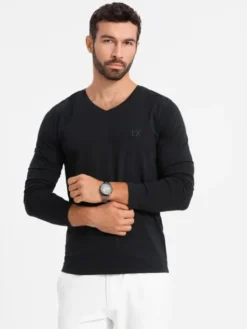 Ombre Longsleeve OM-LSBC-0123 Czarny Slim Fit