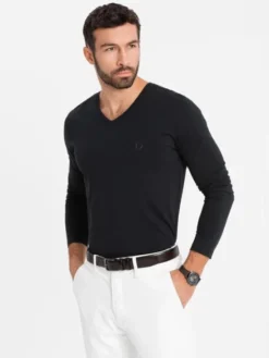 Ombre Longsleeve OM-LSBC-0123 Czarny Slim Fit