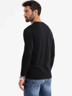 Ombre Longsleeve OM-LSBC-0124 Czarny Slim Fit