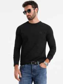 Ombre Longsleeve OM-LSBC-0124 Czarny Slim Fit