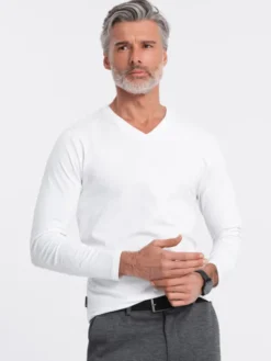 Ombre Longsleeve OM-LSBL-0108 Biały Classic Fit