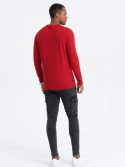 Ombre Longsleeve OM-LSBL-0106 Czerwony Regular Fit