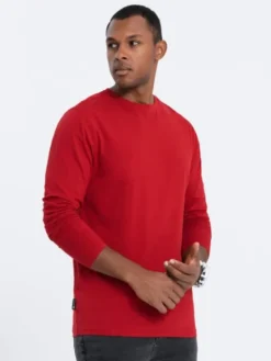 Ombre Longsleeve OM-LSBL-0106 Czerwony Regular Fit