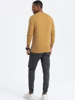 Ombre Longsleeve OM-LSBL-0106 Złoty Regular Fit