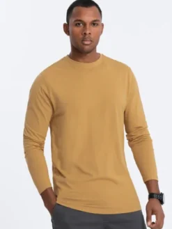 Ombre Longsleeve OM-LSBL-0106 Złoty Regular Fit