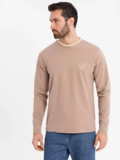 Ombre Longsleeve OM-LSCL-0128 Brązowy Regular Fit
