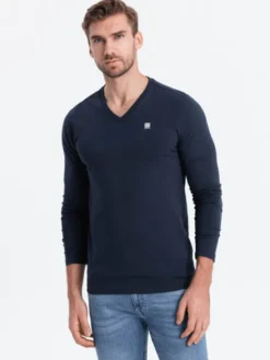Ombre Longsleeve OM-LSCL-0110 Granatowy Regular Fit